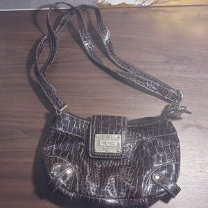 Treviso Dark Brown Croc-Embossed Crossbody Bag